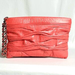 Vintage Onna Ehrlich Coral Wristlet in Patent Leather w/ Chain Detail